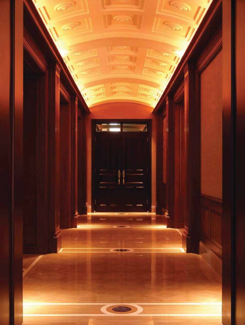Warm high-end wood hallway interior